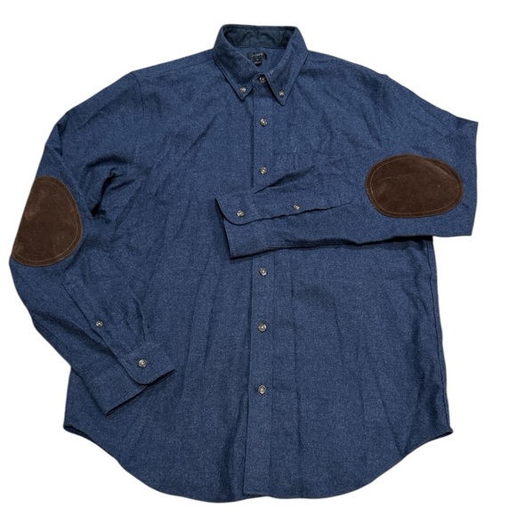 J. Crew Size M Wool Solid Casual Button Down Shirt with Brown Elbow Patches. - Picture 1 of 12